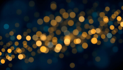 Abstract bokeh lights, blurred circular light patterns, blue and gold tones, defocused background, dreamy atmosphere, soft focus photography, twinkling illumination, night sky illusion, festive sparkl