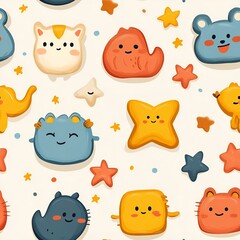 Adorable cartoon stars and hearts pattern for playful designs