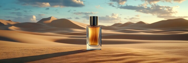 Elegant Perfume Bottle In Sprawling Desert Sands