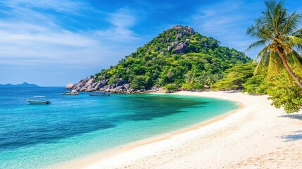 Idyllic Tropical Island Beach Scene With Clear Water