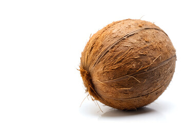 whole brown coconut with fibrous husk intact - natural unprocessed fruit with rough textured surface and visible fibers ideal for culinary and non-culinary applications