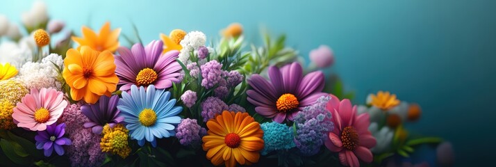 Vibrant Spring Floral Banner with Colorful Blooms Representing Renewal, Nature's Beauty and Seasonal Change for March Celebrations