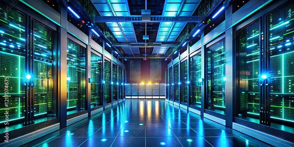 Aufkleber secure online mobile app data protection: futuristic server room architecture