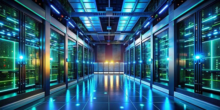 Secure Online Mobile App Data Protection: Futuristic Server Room Architecture