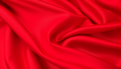 Obraz premium Vibrant red fabric, silky smooth texture, flowing folds, luxurious drapery, soft lighting, high contrast, close-up detail, fashion photography, sensual curves, abstract shapes, rich color saturation, 