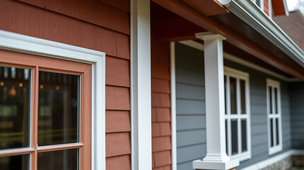Modern House Exterior: Red and Grey Siding, Architectural Design