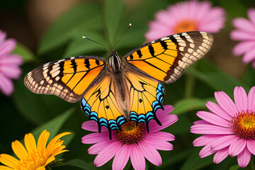 Close-up of a butterfly on a colorful flower