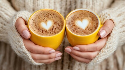 Capture the essence of a cozy date A couple exchanging heartfelt messages over coffee creates a casual and emotional atmosphere, perfect for romantic gestures Witness the warmth and intimacy as they