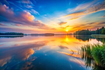 Serene Lakeside Calm: Copy Space Stock Photo - Peaceful Nature Scene