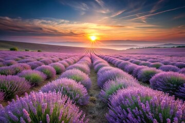 Obraz premium Serene Lavender Field Sunrise: Long Exposure Photography