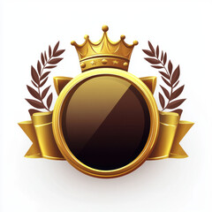 Golden award badge with crown and laurel leaves, perfect for recognition