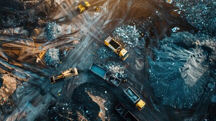 Fototapeta premium Waste processing plant with trash conveyor system. Focus on industrial recycling operations and eco-technology solutions. Perfect for environmental awareness projects.