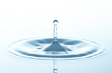 Blue water drops, splashes on white background.