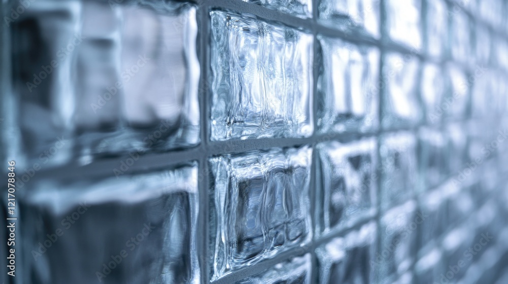 Poster a close-up shot of a glass block wall with textured surface and sharp edges