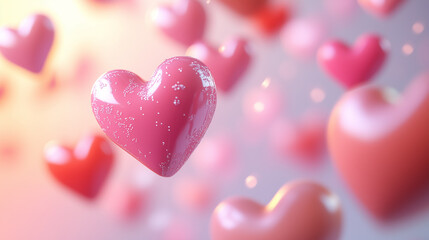 Obraz premium Floating Pink Hearts, a Romantic Valentine's Day Background