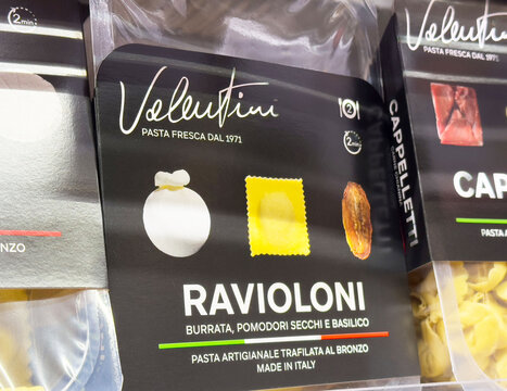 Packaged italian ravioloni with burrata sundried tomatoes and basil