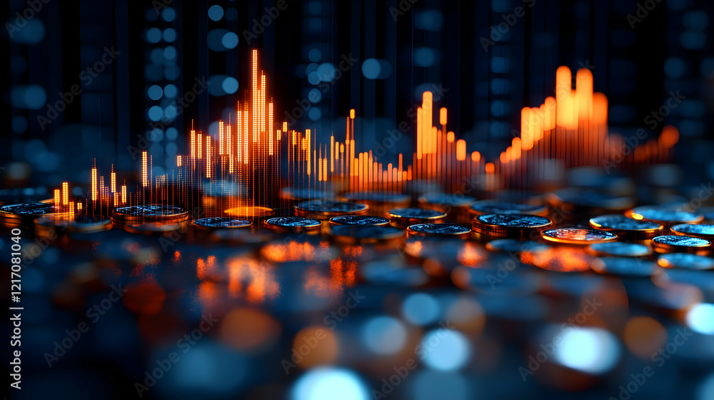 Poster abstract digital cityscape: dynamic data and financial growth visualization