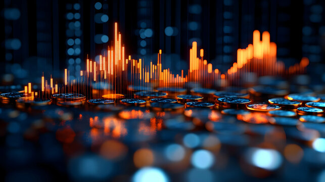 Abstract Digital Cityscape: Dynamic Data and Financial Growth Visualization - Powered by Adobe