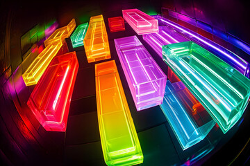 Obraz premium Abstract Geometric Neon Lights in a Dark Setting