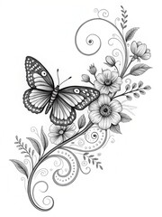 Fototapeta premium black and white background floral, flower, vector, design, pattern, decoration, 