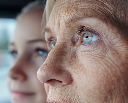 Explore the tender bonds of family love in this heartwarming image, depicting an elderly woman's support system Witness the emotional connection between generations as they navigate life's journey - Powered by Adobe