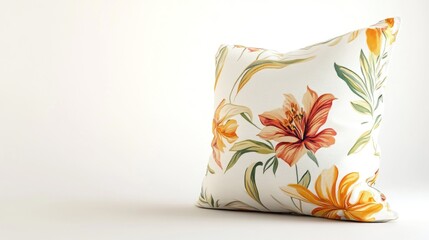 Floral pillow on white background, home decor (1)