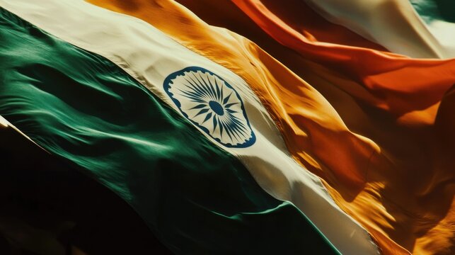 Close-up shot of the Indian flag on a table, perfect for patriotic events or national pride displays