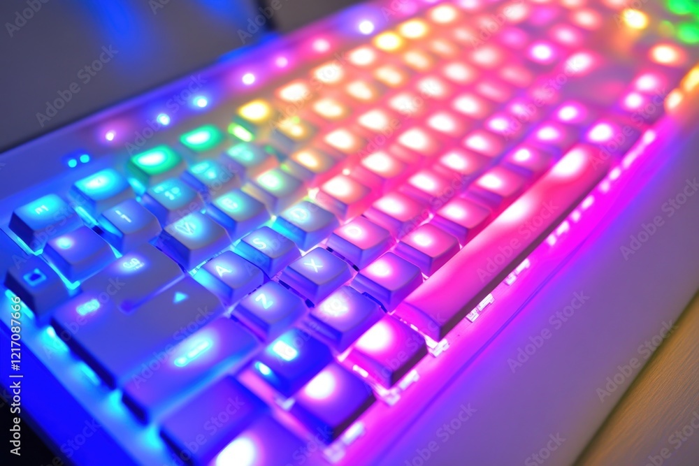 Aufkleber a close-up shot of a computer keyboard with colorful led lights