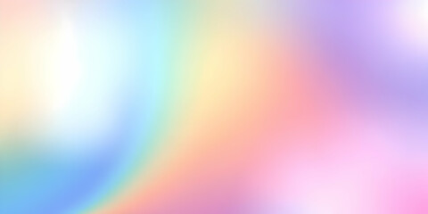 Obraz premium Holographic gradient background, iridescent rainbow colors, soft pastel hues, ethereal light refraction, abstract cloudscape, dreamy atmosphere, smooth color transitions, luminous glow, prismatic effe