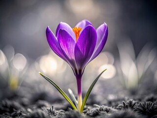 Fototapeta premium Single Crocus Bloom, Minimalist Black and White Flower Photography
