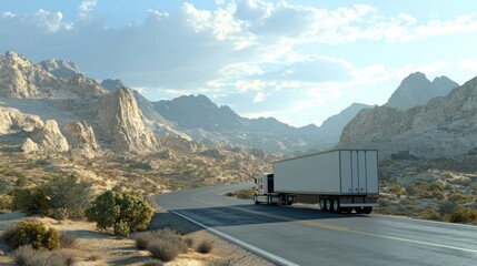Obraz premium Truck on desert highway, mountains background, logistics