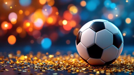 Fototapeta premium Soccer ball on a field surrounded by dynamic digital graphs, highlighting the integration of sports analytics and online betting in modern soccer.