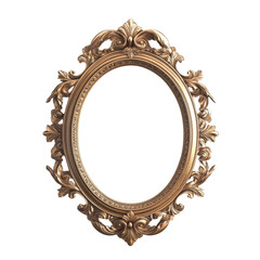 A highly detailed gold oval frame with elaborate baroque or rococo style carvings, isolated on a black background.