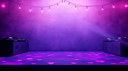 Romantic Valentines Day Dance Floor with DJ Setup and Purple Lighting Ambience