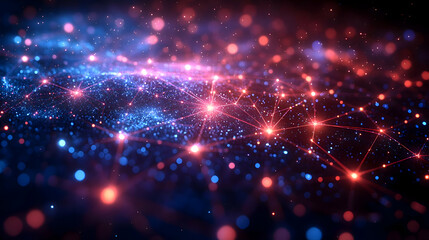 Fototapeta premium Abstract Network Connections: Glowing Particles and Lines Representing Global Digital Communication