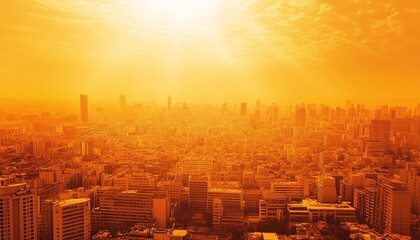 A shimmering cityscape distorted by visible heatwaves underscores the impact of extreme heat on urban environments and the diminishing presence of humanity within it.