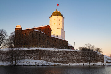 Medieval Vyborg Castle with St. Olaf's Tower on a sunny November morning. Vyborg. Leningrad Region, Russia