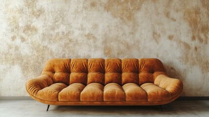 Modern Retro Orange Sofa in Empty Room