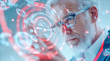 Senior Scientist Analyzing Futuristic Data