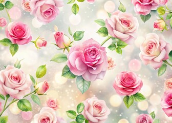 Fototapeta premium Spring Rose Pattern: Modern White Background Bokeh Floral Design Stock Photo