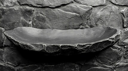 Abstract Stone Shelf Display Against Stone Wall