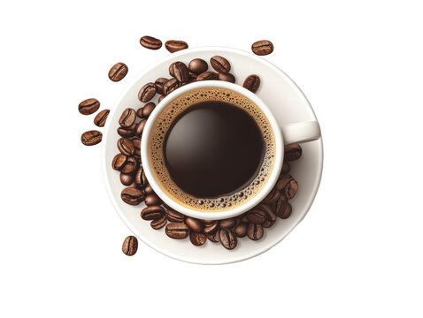Isolated Coffee with Beans on a Plate, Top View