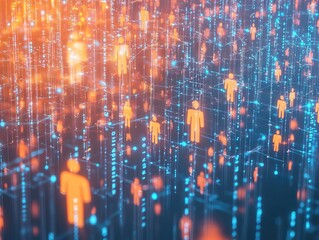 Obraz premium Digital Space With Holographic Figures And Data Streams