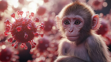 monkey sitting with monkeypox virus