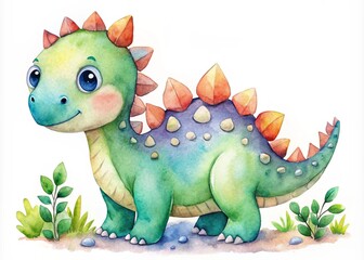 Obraz premium Cute Watercolor Dinosaur Illustration On A White Background