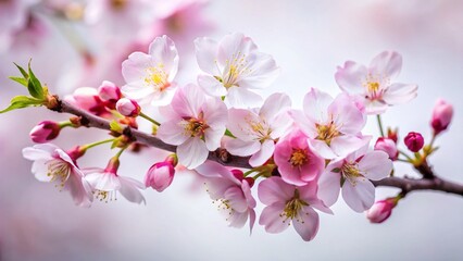 Obraz premium Stunning Low Light Cherry Blossom Bloom Isolated on White Background - Spring Floral Photography