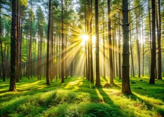 Fototapeta premium Forest Landscape Sunlight Outdoors On White Background