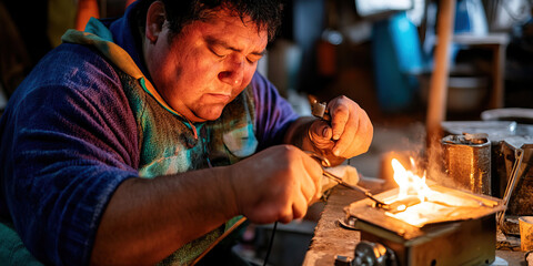 Artisan Melting Metal with Blowtorch