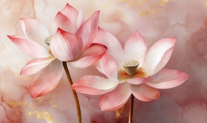 Serene watercolor lotus flowers soft pink gold accents peaceful tranquil