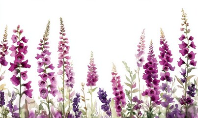 Serene watercolor foxgloves in purple hues delicate and elegant floral arrangement
